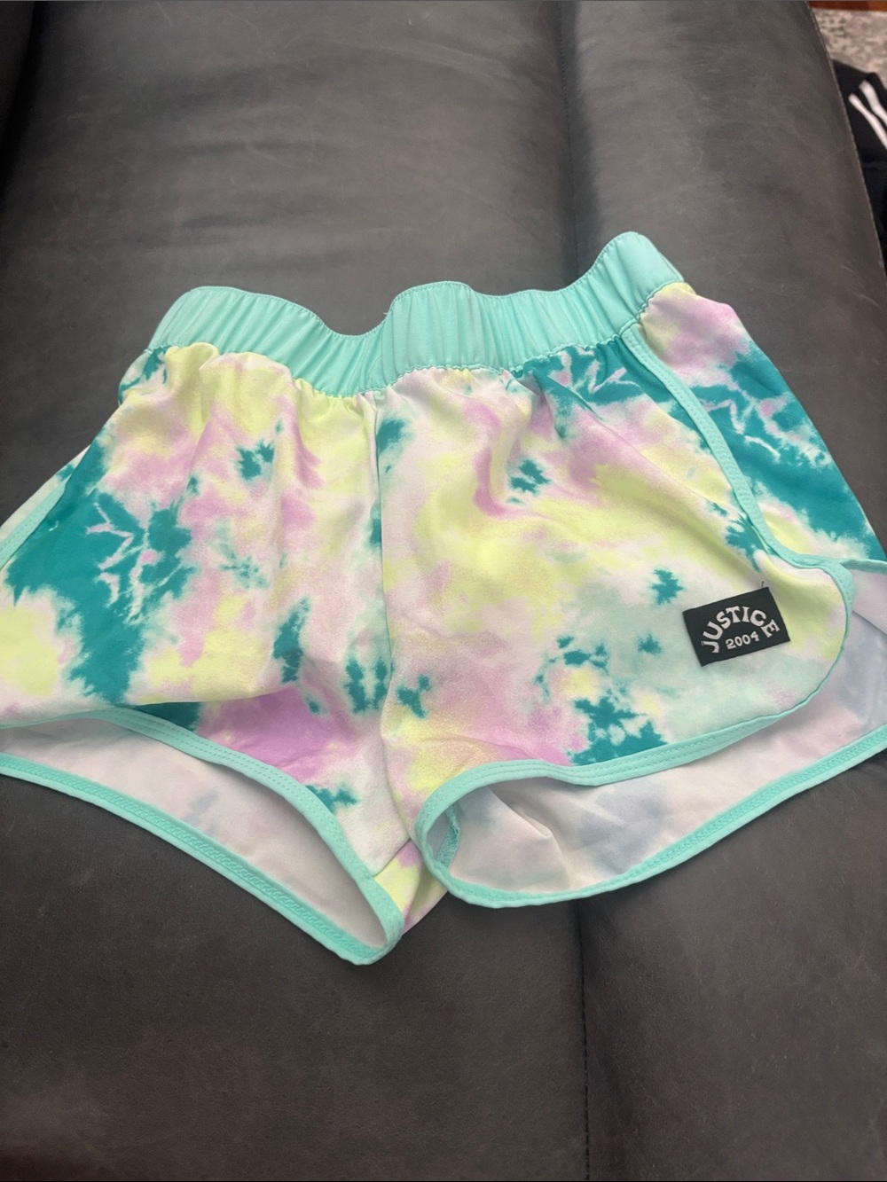 Justice Pastel Tie-Dye Active Shorts with Aqua Trim